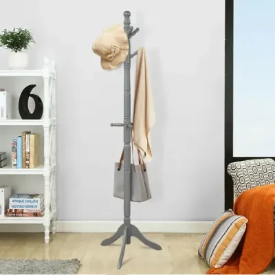 Věšák s 9 háčky volně stojící věšák s nastavitelnou výškou 175 cm šedý