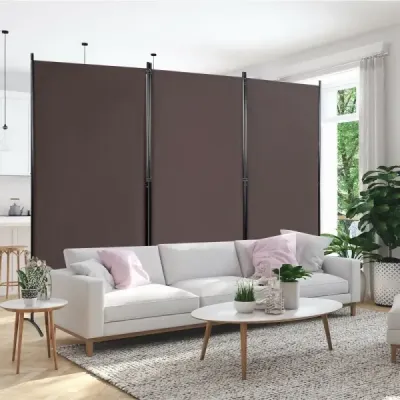 Třípanelová přepážka s robustními závěsy a ocelovou základnou Volně stojící zástěna na ochranu soukromí 260x 183 cm Káva