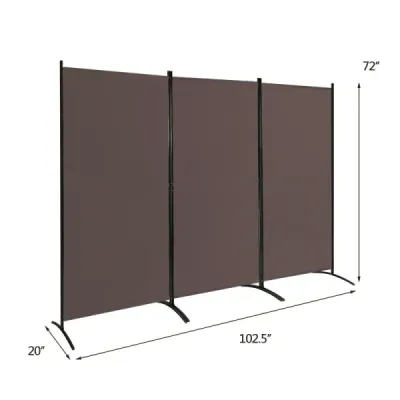 Třípanelová přepážka s robustními závěsy a ocelovou základnou Volně stojící zástěna na ochranu soukromí 260x 183 cm Káva