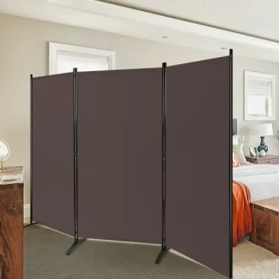 Třípanelová přepážka s robustními závěsy a ocelovou základnou Volně stojící zástěna na ochranu soukromí 260x 183 cm Káva