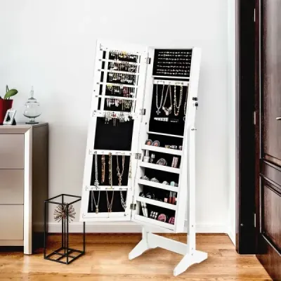 Skříňka na šperky se zrcadlem po celé délce Stojan na šperky 41 x 36,5 x 146 cm Bílá