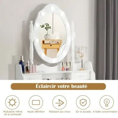 Klasická sada toaletního stolku s LED žárovkami kosmetický stolek 75 x 40 x 146 cm bílý