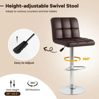 Sada 2 barových židlí otočných o 360° z imitace kůže Výškově nastavitelná barová židle Sedák židle hnědý