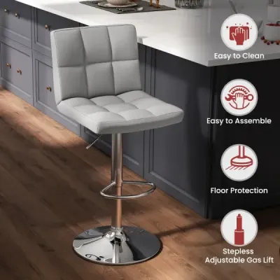 Sada 2 barových židlí otočných o 360° v imitaci kůže Výškově nastavitelná barová židle Stolička šedá