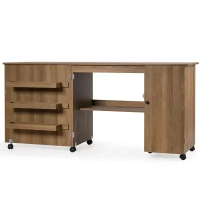 Skládací šicí stůl univerzální řemeslnický stůl se širokou pracovní deskou 158 x 50 x 75 cm hnědý