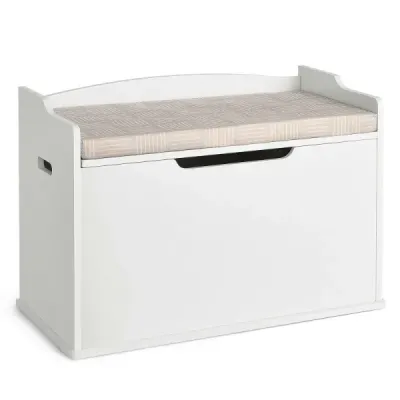 Box na hračky s víkem 2v1 Truhla na hračky s polštářkem Skříňka na hračky 74 x 39 x 52 cm Bílá