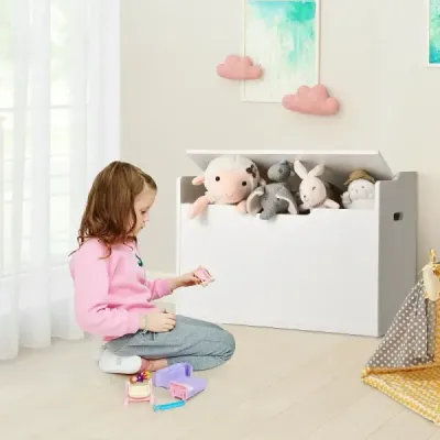 Box na hračky s víkem 2v1 Truhla na hračky s polštářkem Skříňka na hračky 74 x 39 x 52 cm Bílá