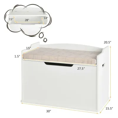 Box na hračky s víkem 2v1 Truhla na hračky s polštářkem Skříňka na hračky 74 x 39 x 52 cm Bílá