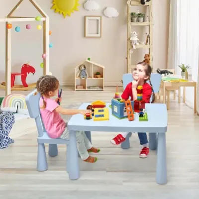 3 TLG. Dětská sedací souprava Dětský stůl se 2 židlemi Plastový dětský nábytek Modrá