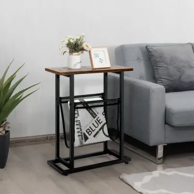 Industrial příruční stolek 2 patrový úzký rozkládací stolek 48 x 18 x 54,5 cm hnědá + černá