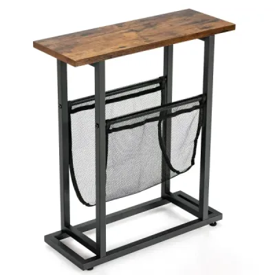 Industrial příruční stolek 2 patrový úzký rozkládací stolek 48 x 18 x 54,5 cm hnědá + černá