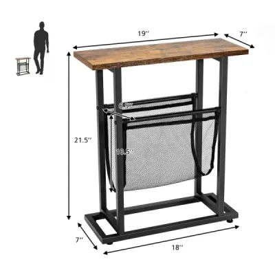 Industrial příruční stolek 2 patrový úzký rozkládací stolek 48 x 18 x 54,5 cm hnědá + černá