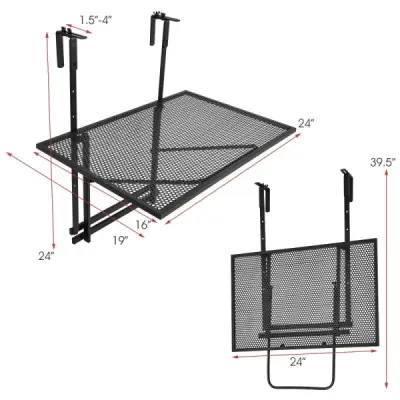 Závěsná železná police s pětistupňovou nastavitelnou výškou 60,5 x 48 x 61,5-82,5 cm černá
