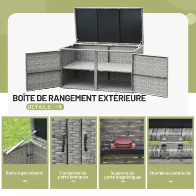 Ratanový box na terasu s kapacitou 335 l 115 x 60 x 65 cm Šedá