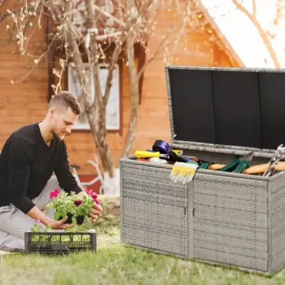 Ratanový box na terasu s kapacitou 335 l 115 x 60 x 65 cm Šedá