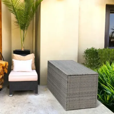 Ratanový box na terasu s kapacitou 335 l 115 x 60 x 65 cm Šedá