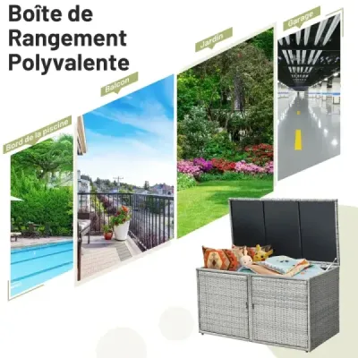 Ratanový box na terasu s kapacitou 335 l 115 x 60 x 65 cm Šedá