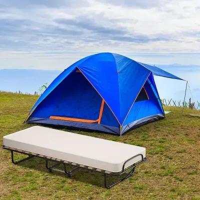 Přenosná postel pro hosty na kolečkách s matrací z paměťové pěny 80 x 190 x 33 cm Světle béžová vyrobeno v Itálii
