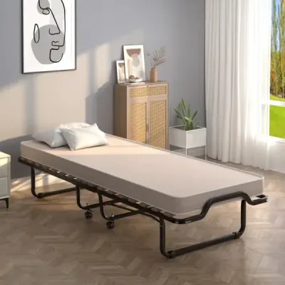 Skládací postel s pěnovou matrací a robustním kovovým rámem 200 x 80 x 40 cm béžová barva vyrobená v Itálii