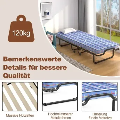 80 x 200 cm rozkládací postel pro hosty skládací rozkládací postel s matrací z paměťové pěny modrá