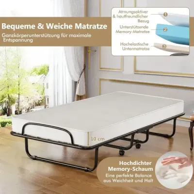 Skládací postel na kolečkách s matrací pro dospělé 190 x 80 x 39 cm vyrobeno v Itálii Původ: Itálie