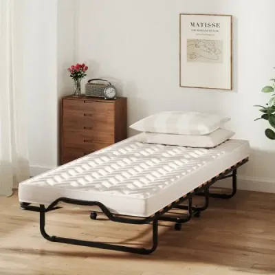 Skládací postel 80x200 cm s matrací z paměťové pěny s kolečky pro hosty, italský styl, černá