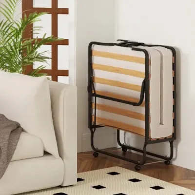 Skládací postel 80x200 cm s matrací z paměťové pěny s kolečky pro hosty, italský styl, černá
