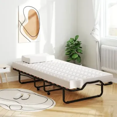 Skládací postel 80x200 cm s matrací z paměťové pěny s kolečky pro hosty, italský styl, černá