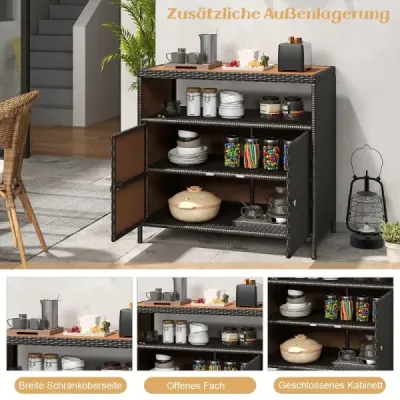 Zahradní skříň Ratanová skříň na terasu s pracovní deskou z akáciového dřeva Terasa 90 x 53 x 86 cm Hnědá