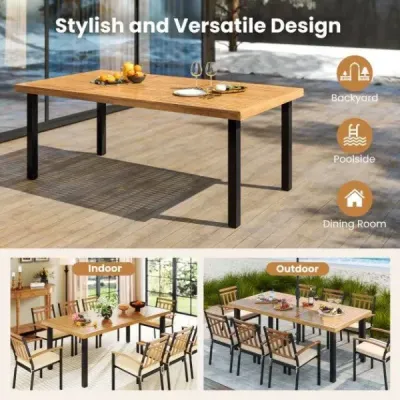 Velký zahradní jídelní stůl o rozměrech 200 × 100 cm s deskou z akáciového dřeva a robustními kovovými nohami