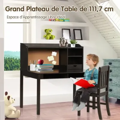 Dětský psací stůl s připínáčkem Dětský psací stůl se židlí Psací stůl pro mládež s deskou Hnědá barva