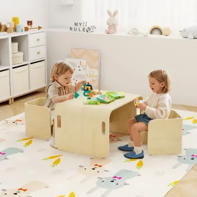 3-dílná dětská souprava židlí dětská sedací skupina dřevěný dětský nábytek učební stůl natural