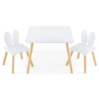 Dětský stolek se 2 židlemi 3 kusy. Dětská sedací souprava s nohama z masivního dřeva a opěradlem zaječí ouška