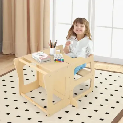 Dětská věž na učení 3 v 1 Skládací stolička a tabule a dětský stolek od 1 roku Stojící věž v přírodě