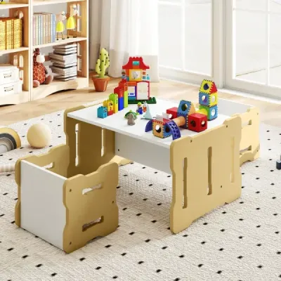 3 TLG. Dětský set stolu a židlí se 2 stoličkami a stolečkem na aktivity Zaoblené rohy Design Příroda
