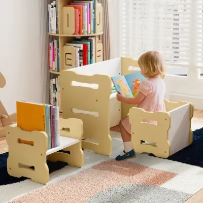 3 TLG. Dětský set stolu a židlí se 2 stoličkami a stolečkem na aktivity Zaoblené rohy Design Příroda