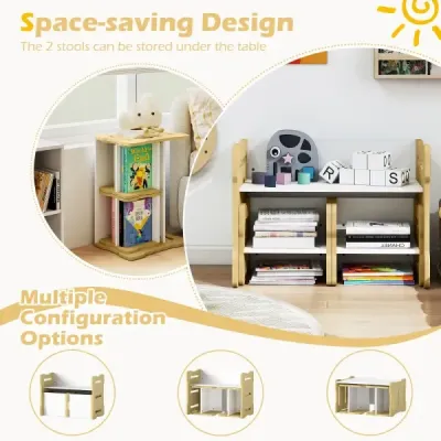 3 TLG. Dětský set stolu a židlí se 2 stoličkami a stolečkem na aktivity Zaoblené rohy Design Příroda