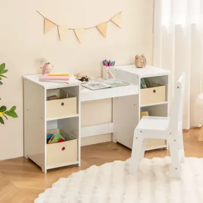 Dětský toaletní stolek 2 v 1 s odnímatelným zrcadlem a úložnými boxy Toaletní stolek bílý