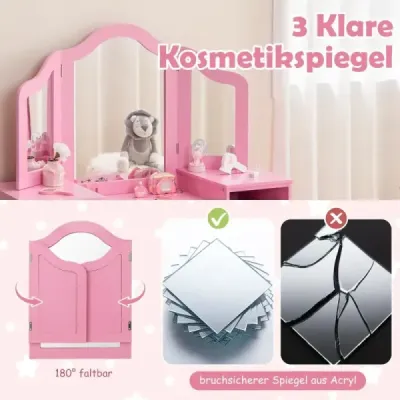 2 v 1 dětský toaletní stolek s odnímatelným zrcadlem a úložnými boxy make-up komoda bílá