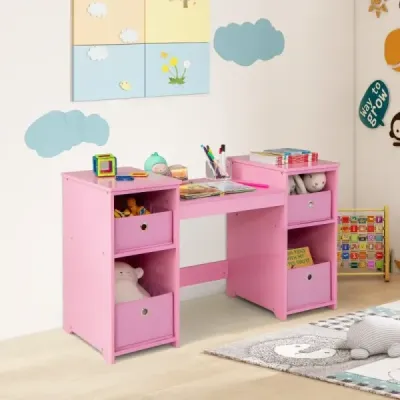 2 v 1 dětský toaletní stolek s odnímatelným zrcadlem a úložnými boxy make-up komoda bílá