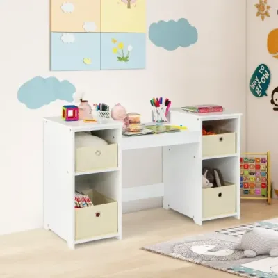 2 v 1 dětský toaletní stolek s odnímatelným zrcadlem a úložnými boxy make-up komoda bílá