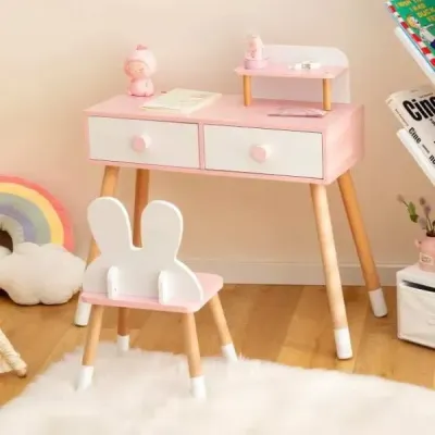 Sada dětského toaletního stolku s designovým líčením králíka s masivními dřevěnýma nohama