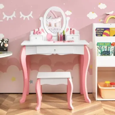 Dětský toaletní stolek s židlí Princess Toaletní stolek se 3 zásuvkami a zrcadlem bílý