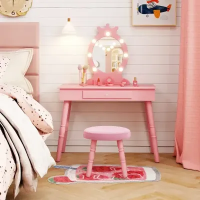 Dětský toaletní stolek s osvětlením 2v1 Princess toaletní stolek s odnímatelným zrcadlově růžovým