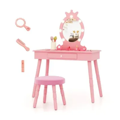 Dětský toaletní stolek s osvětlením 2v1 Princess toaletní stolek s odnímatelným zrcadlově růžovým