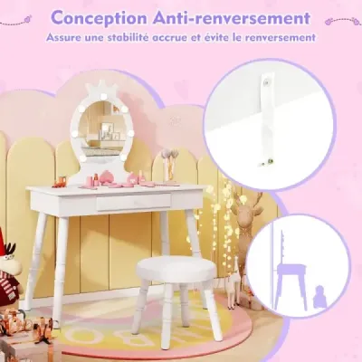 Dětský toaletní stolek s osvětlením 2v1 Princess toaletní stolek s odnímatelným zrcadlem bílý