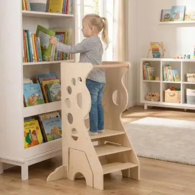 Vzdělávací věž 3 v 1 se 2 schůdky, odnímatelnými bezpečnostními madly a schůdky na čárové hry