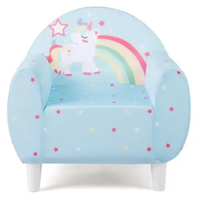 Kindersofa mit Rückenlehne & Armlehne Gepolsterter Kindersessel Einhorn Lesecouch Blau
