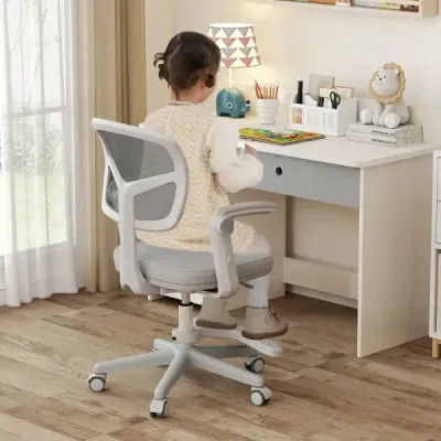 Dětská židle k psacímu stolu s nastavitelnou výškou sedáku 41-52 cm Dětská otočná židle s kolečky Šedá
