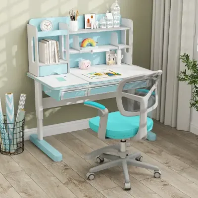 Dětská židle k psacímu stolu s výškově nastavitelnou výškou sedáku 41-52 cm. Dětská otočná židle s kolečky tyrkysová.